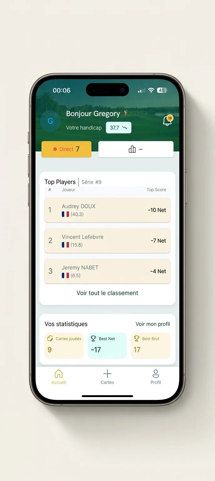 Écran de l'application eGolf Series sur iPhone