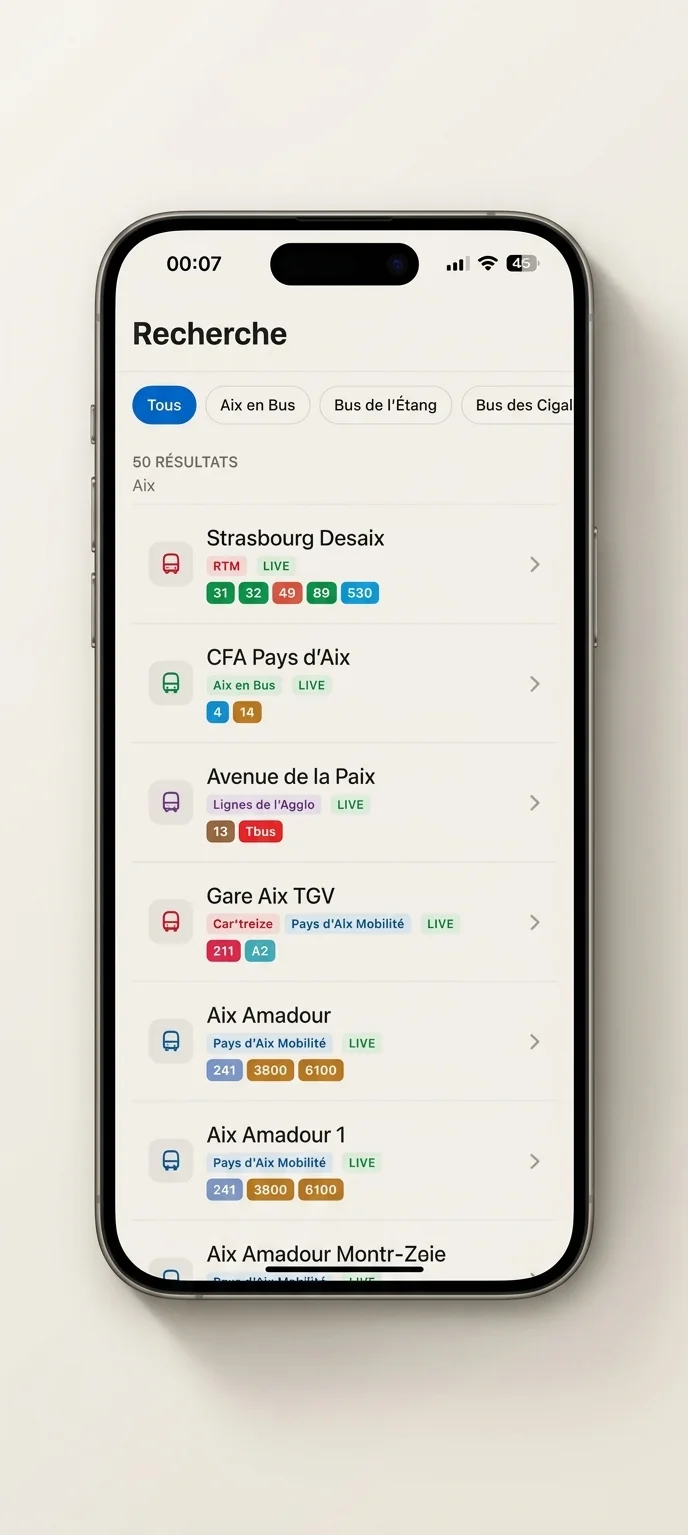 Écran de l'application 13enbus sur iPhone