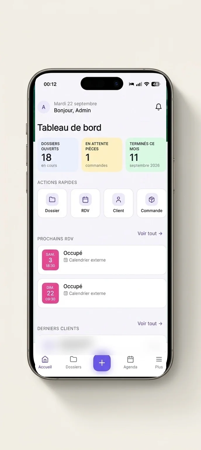 Écran de l'application PCX sur iPhone