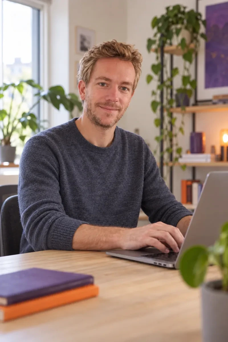 Gregory, consultant web indépendant à Aix-en-Provence, à son bureau